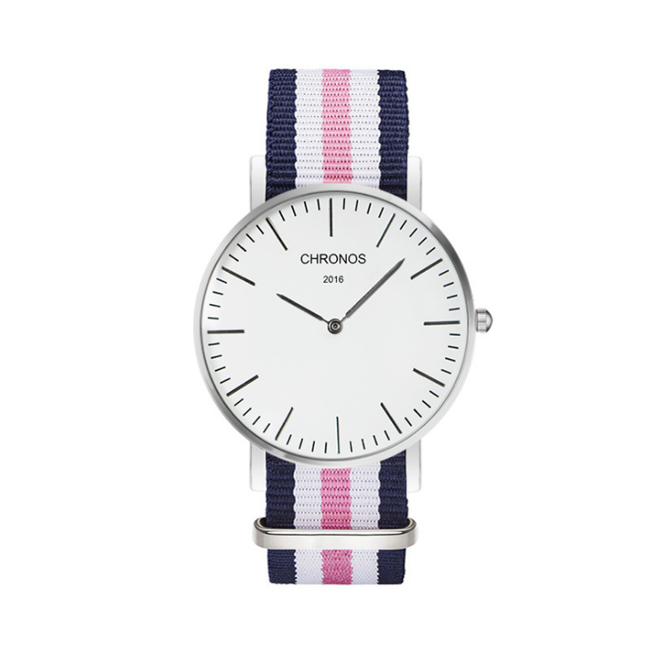 Women Nylon Knitted Two Needle Cloth Button Watch