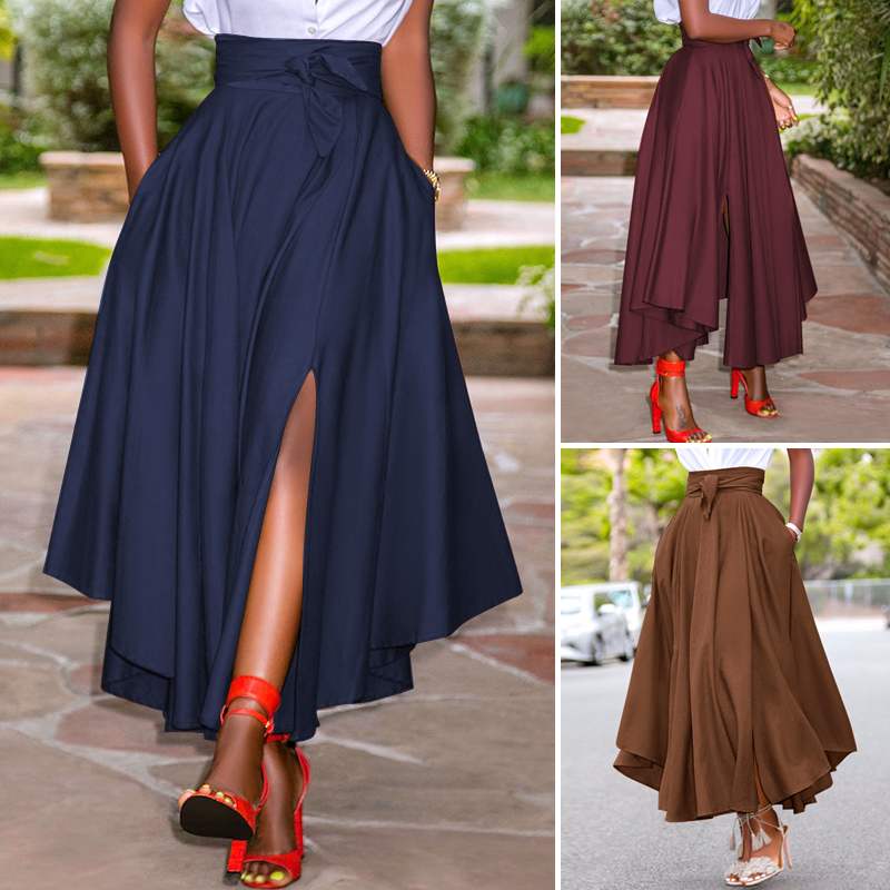Women Summer Vintage Zipper Long Maxi Skirts