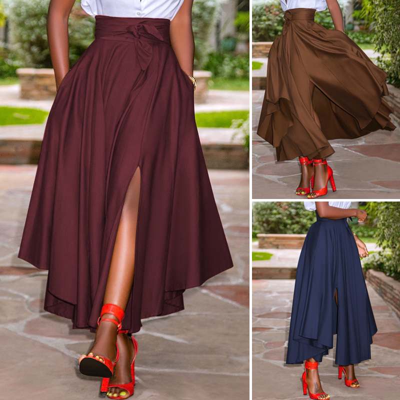 Women Summer Vintage Zipper Long Maxi Skirts