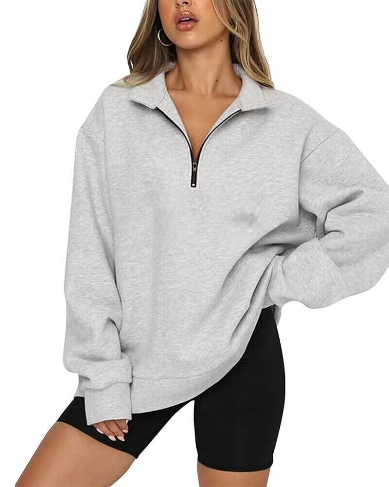 Women Sweatshirts Zip Turndown Collar  Tops