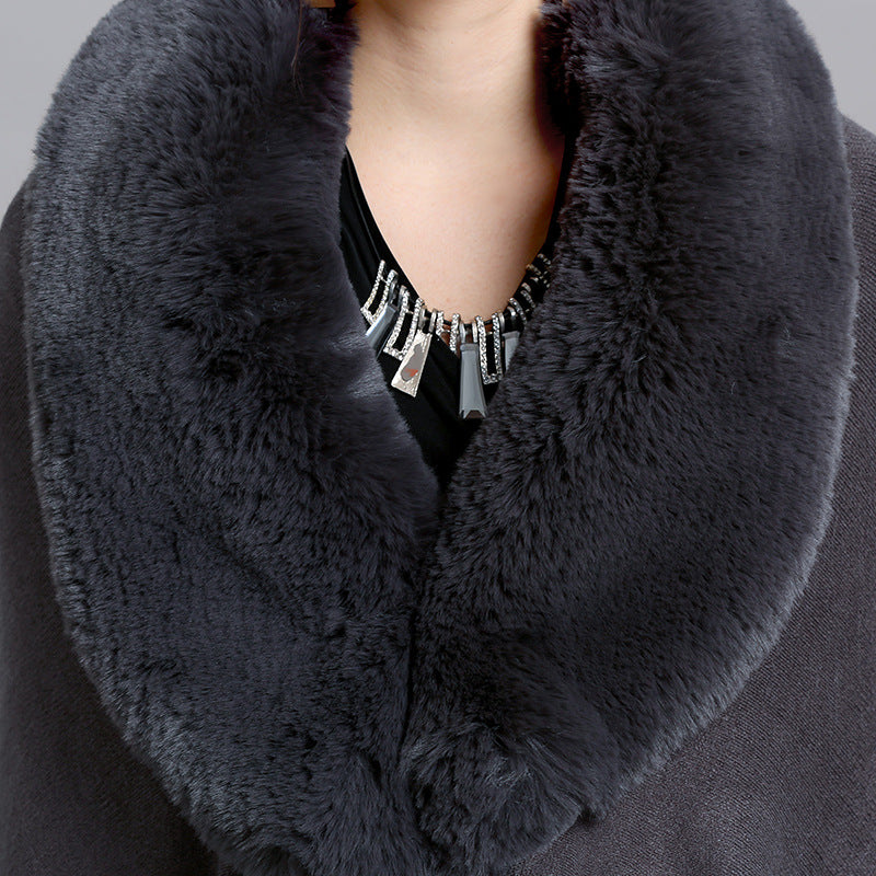 Fur Shawl And Fur Collar Knitted Cardigan Shawl Cloak