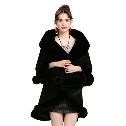 Fur Shawl And Fur Collar Knitted Cardigan Shawl Cloak