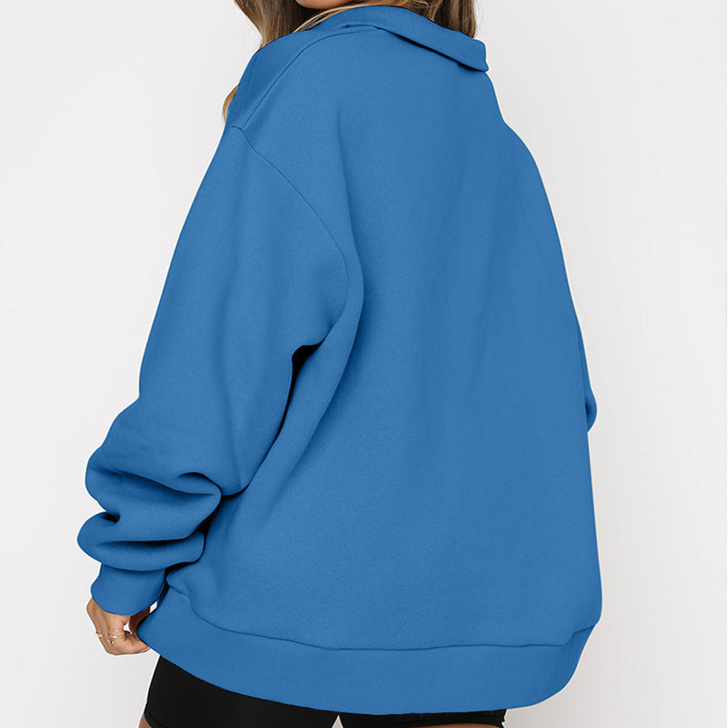 Women Sweatshirts Zip Turndown Collar  Tops