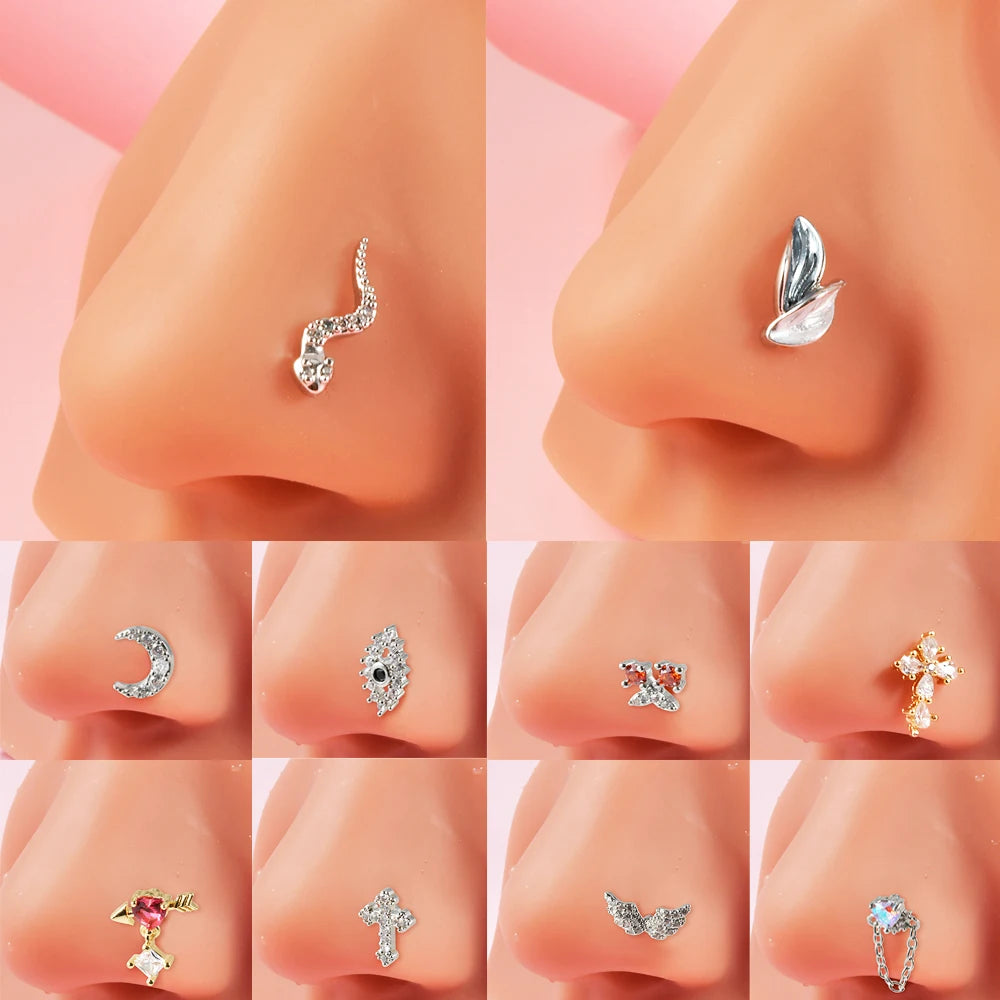 Women's Surgical Steel L Shape Crystal Nose Rings