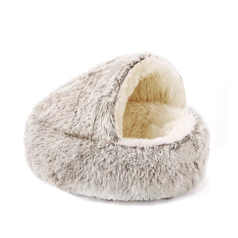 Autumn Winter Soft Plush Pet Semi-Enclosed Cave Cat Bed