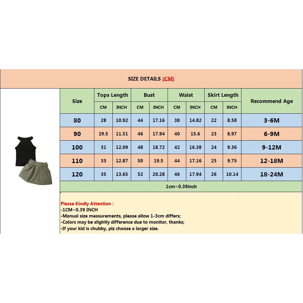 Baby Girl Clothing Set Ribbed Hanging Neck Top+Short Skirt Outfit