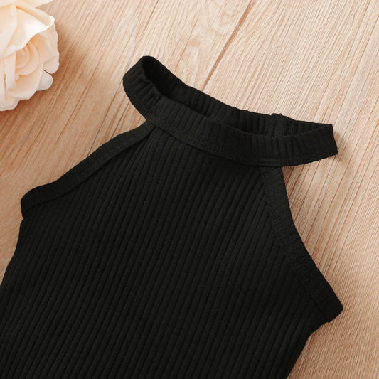 Baby Girl Clothing Set Ribbed Hanging Neck Top+Short Skirt Outfit