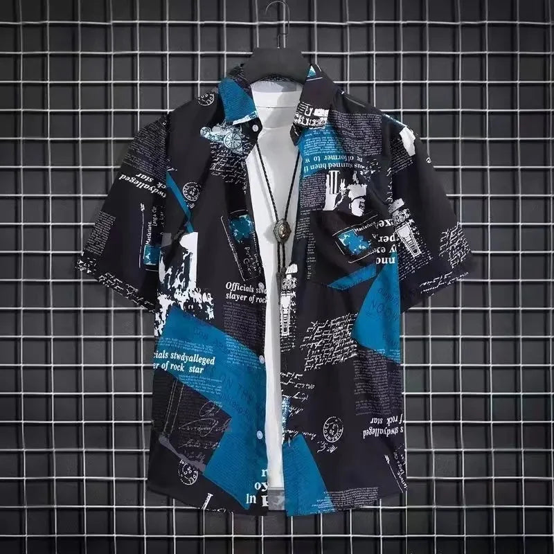 Unisex Collar Print Cuban Shirt