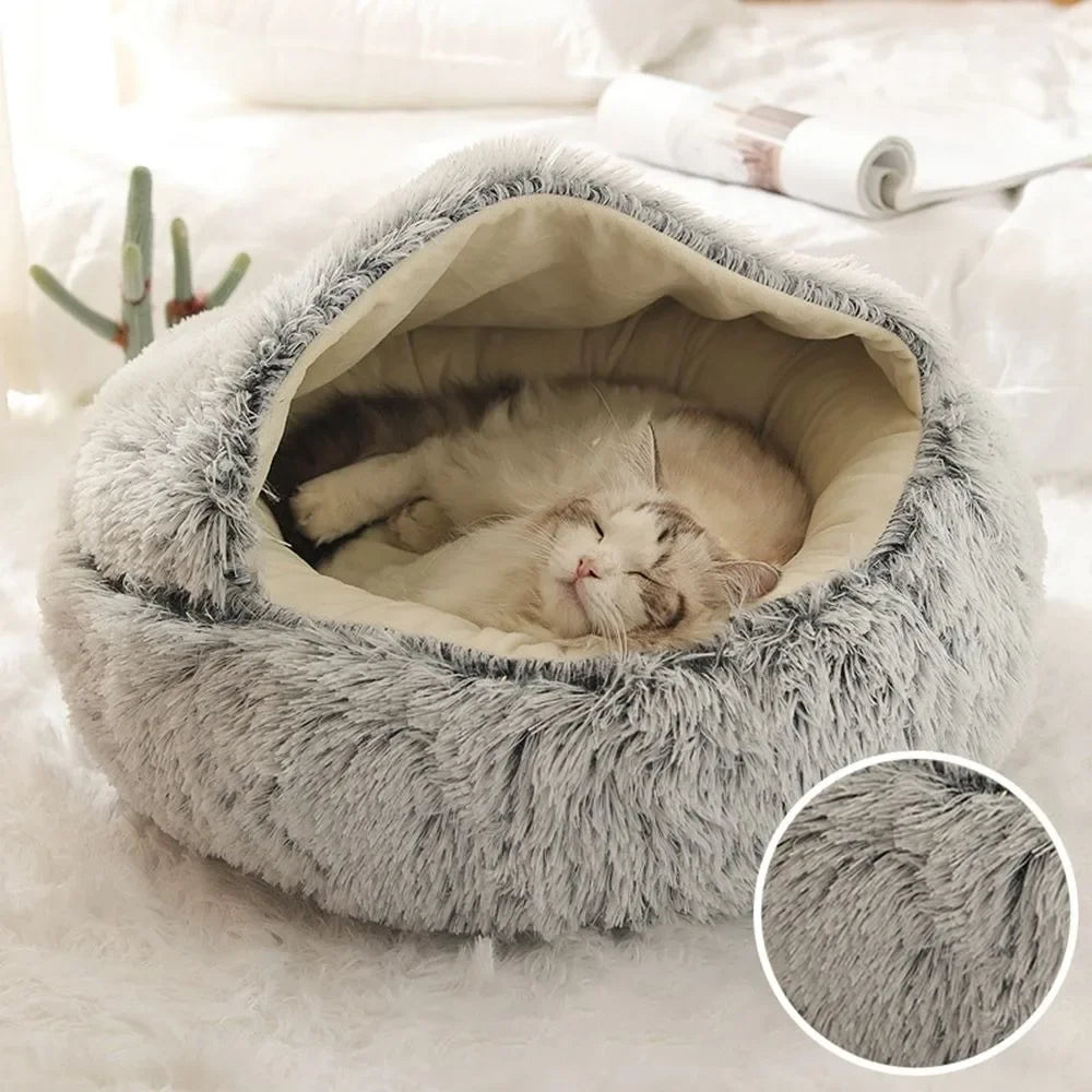 Enclosed Round Comfortable Soft Warm Plush Pet Bed