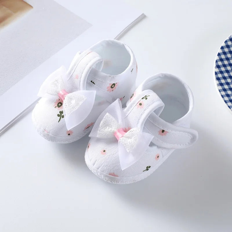 Baby Girl Floral Bow Tie Soft Sole Shoes