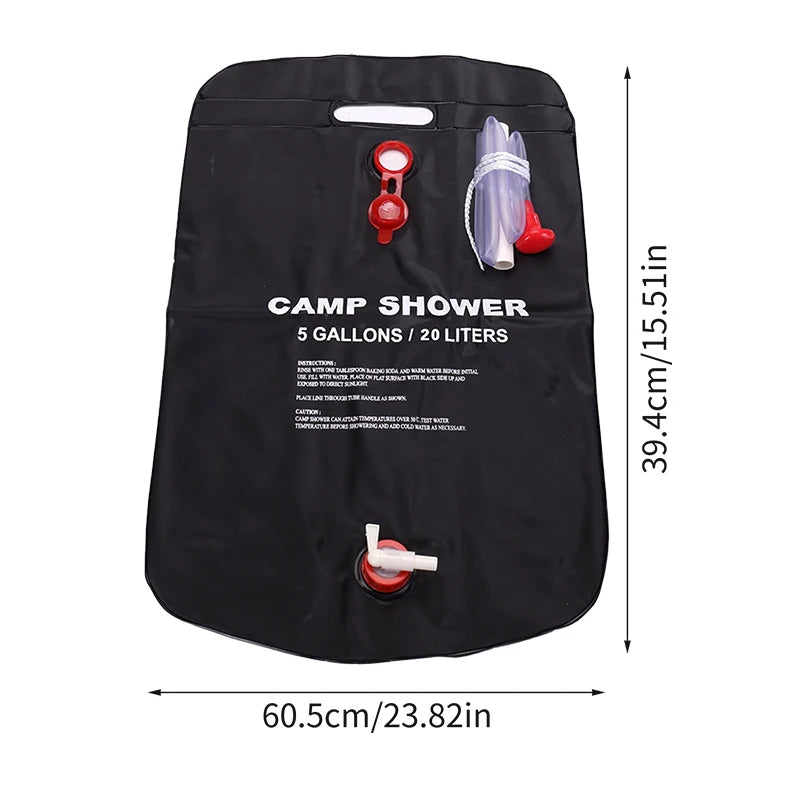20L Foldable Solar Shower Bag - Outdoor Bath-Heated Water for Camping