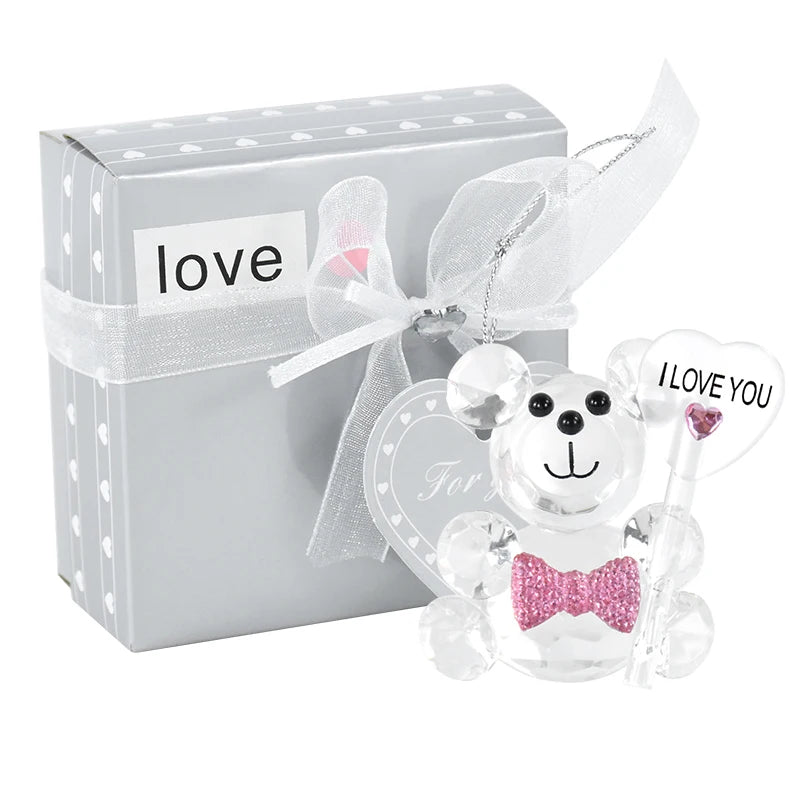 Valentines Day Gift Crystal Bear Glass Rose Artificial Flower