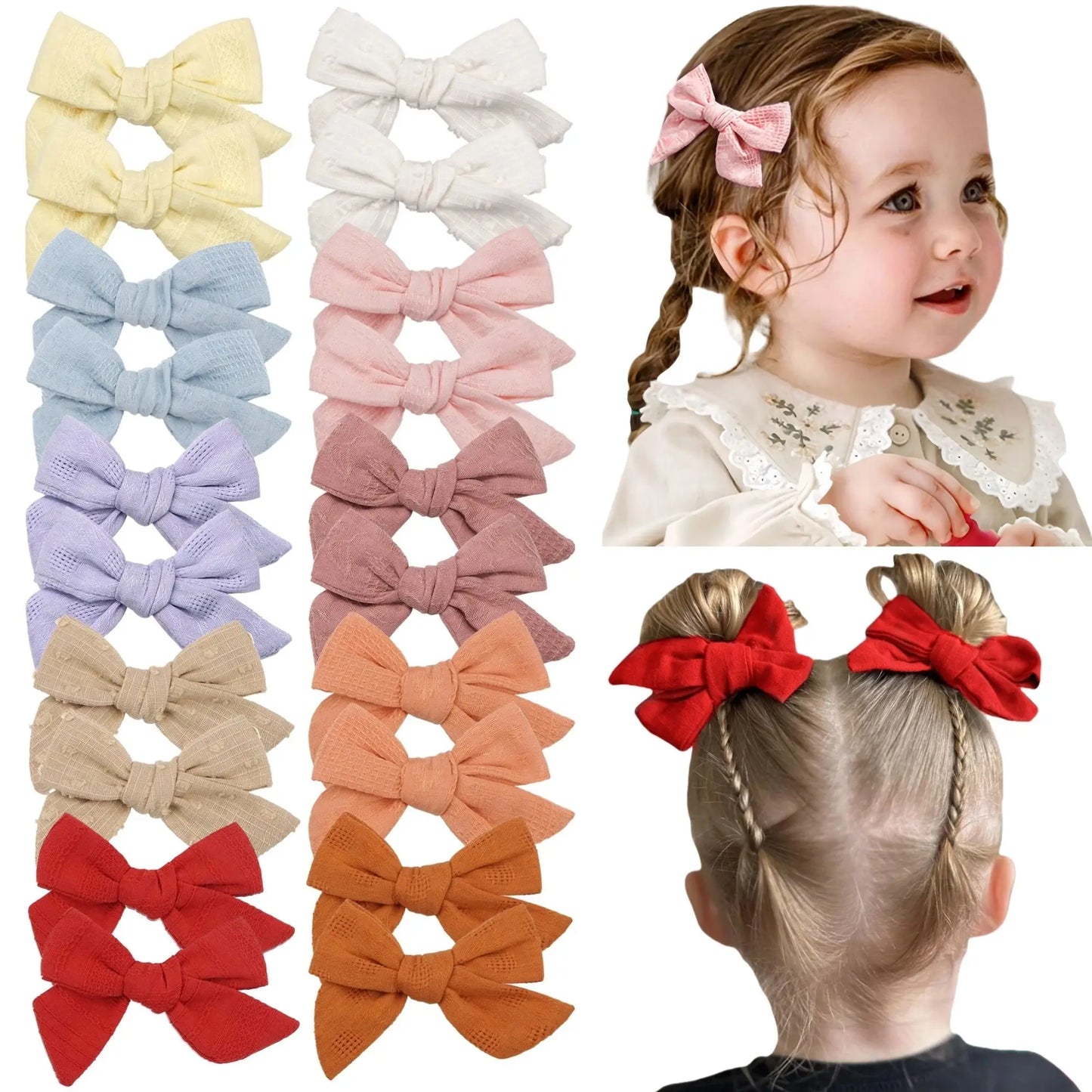Girls Cotton Hair Bows Clips Set