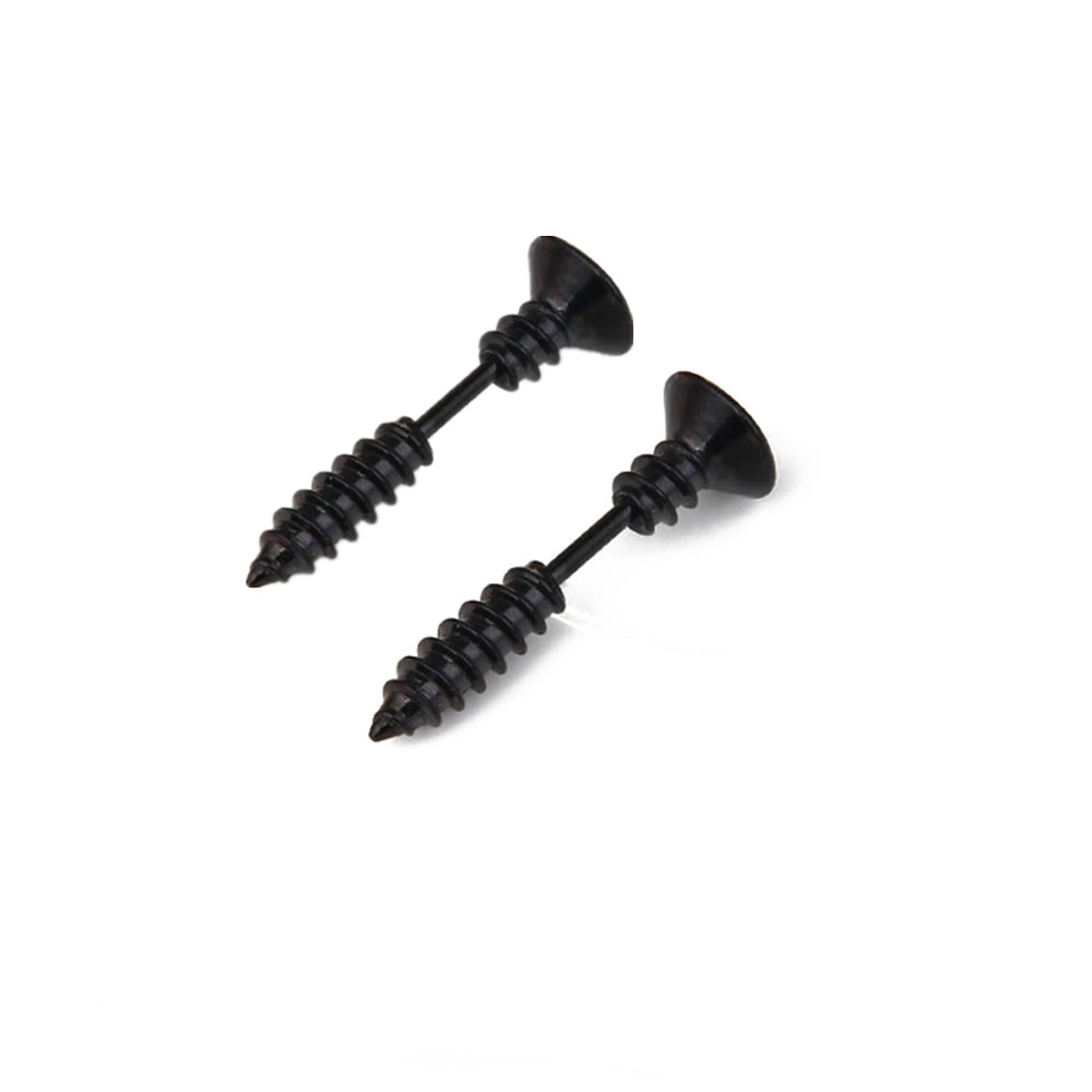 Boucles d'oreilles punk noires en acier inoxydable pour hommes