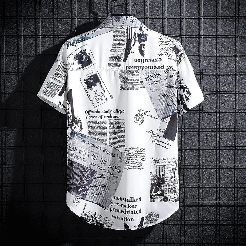 short-sleeved thin print polo youth personality shirts