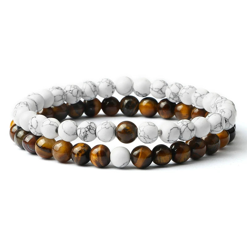 2 bracelets de perles en œil de tigre et pierre de lave noire pour couples