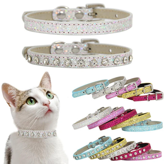 Shining Diamond Rhinestone Cat Collars - Leather Cat Collar
