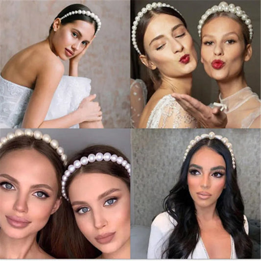 Bandeaux blancs en fausses perles pour filles