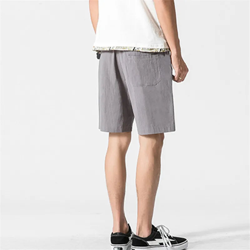 Men's Casual Cotton-Linen Drawstring Shorts
