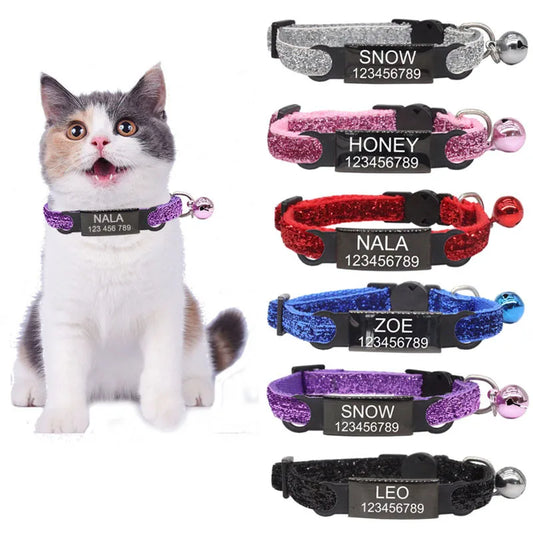 Adjustable Cat Collars - Personalized Pet Collars With Name ID Tag