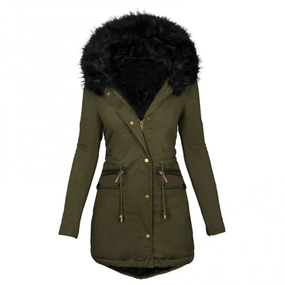 Winter Long Sleeve Faux Fur Hood Snow Jacket