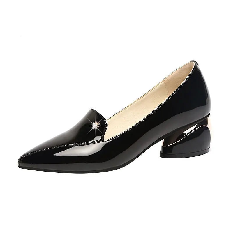 Plus Size 34-42 Lady Shoes Leather Black Patent  - Toe Boat Shoes