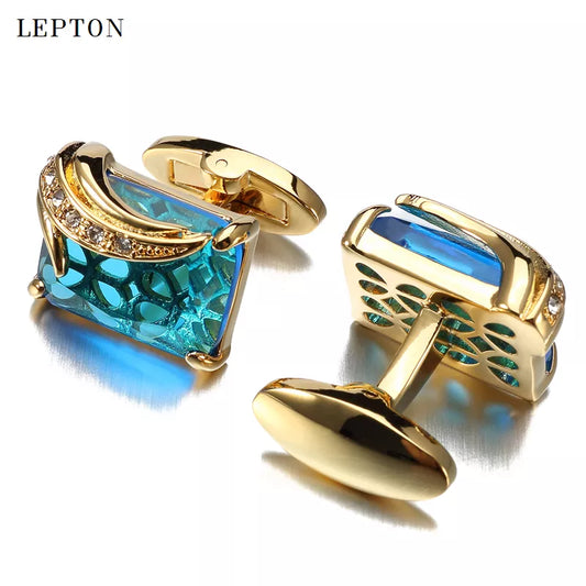 Blue Glass Square Crystal Cufflinks for Men