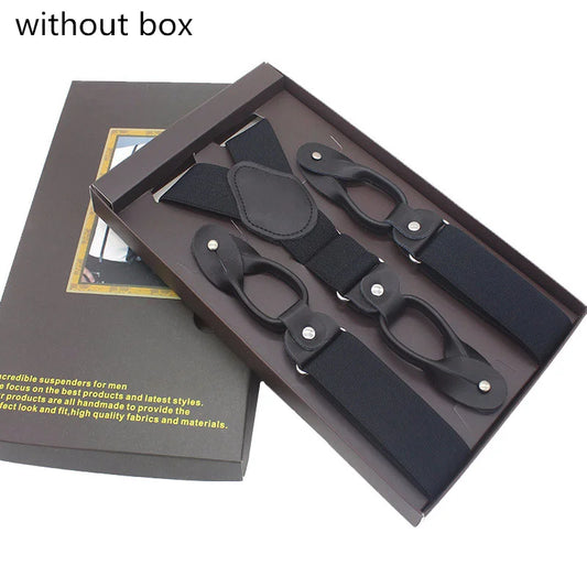 Bretelles en cuir véritable à 6 boutons pour homme