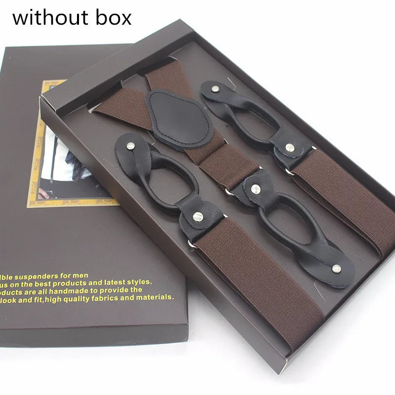 Hosenträger aus echtem Leder mit 6 Knöpfen für Herren