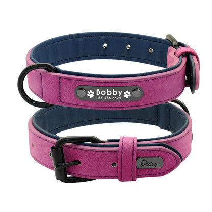Custom Dog Collars - Leather Dog Collar With Name ID Tags