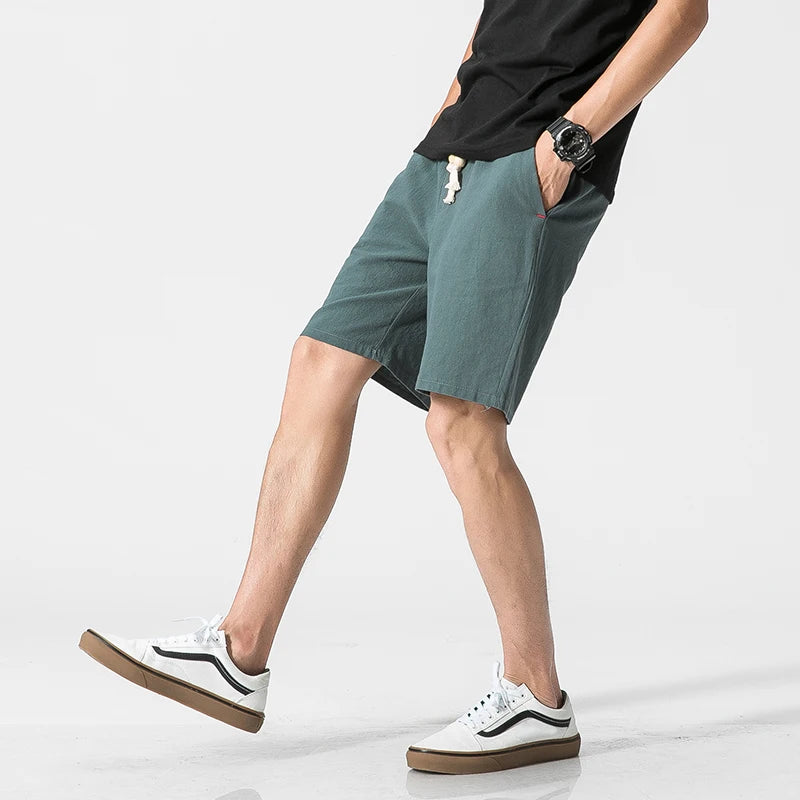 Men's Casual Cotton-Linen Drawstring Shorts