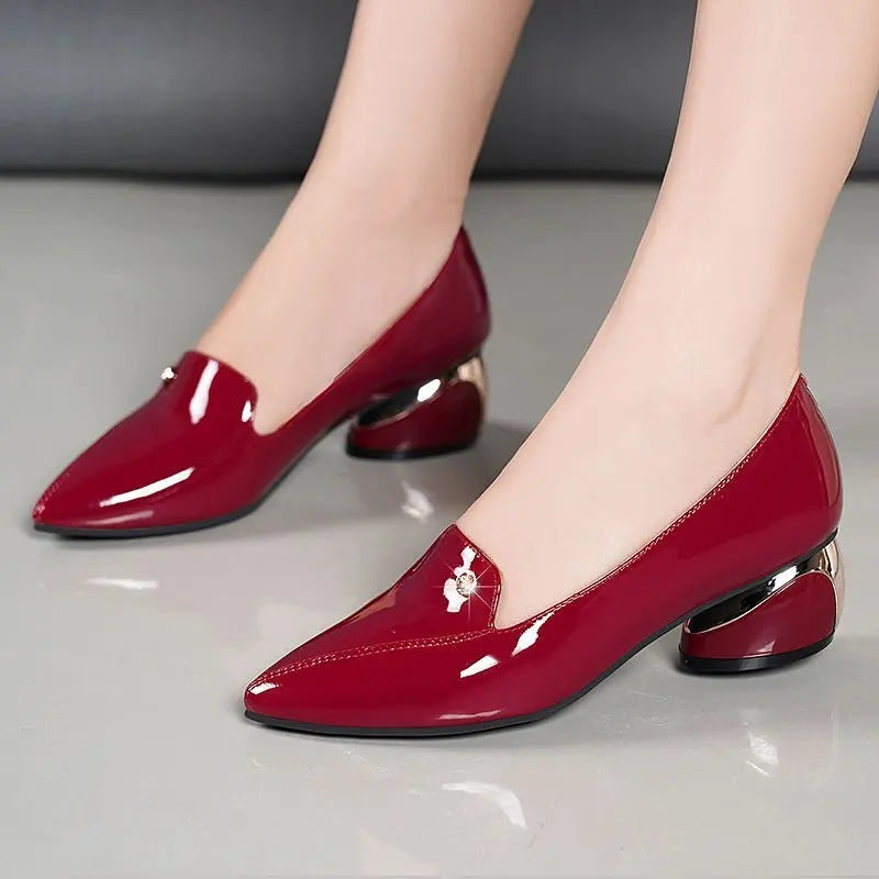 Plus Size 34-42 Lady Shoes Leather Black Patent  - Toe Boat Shoes