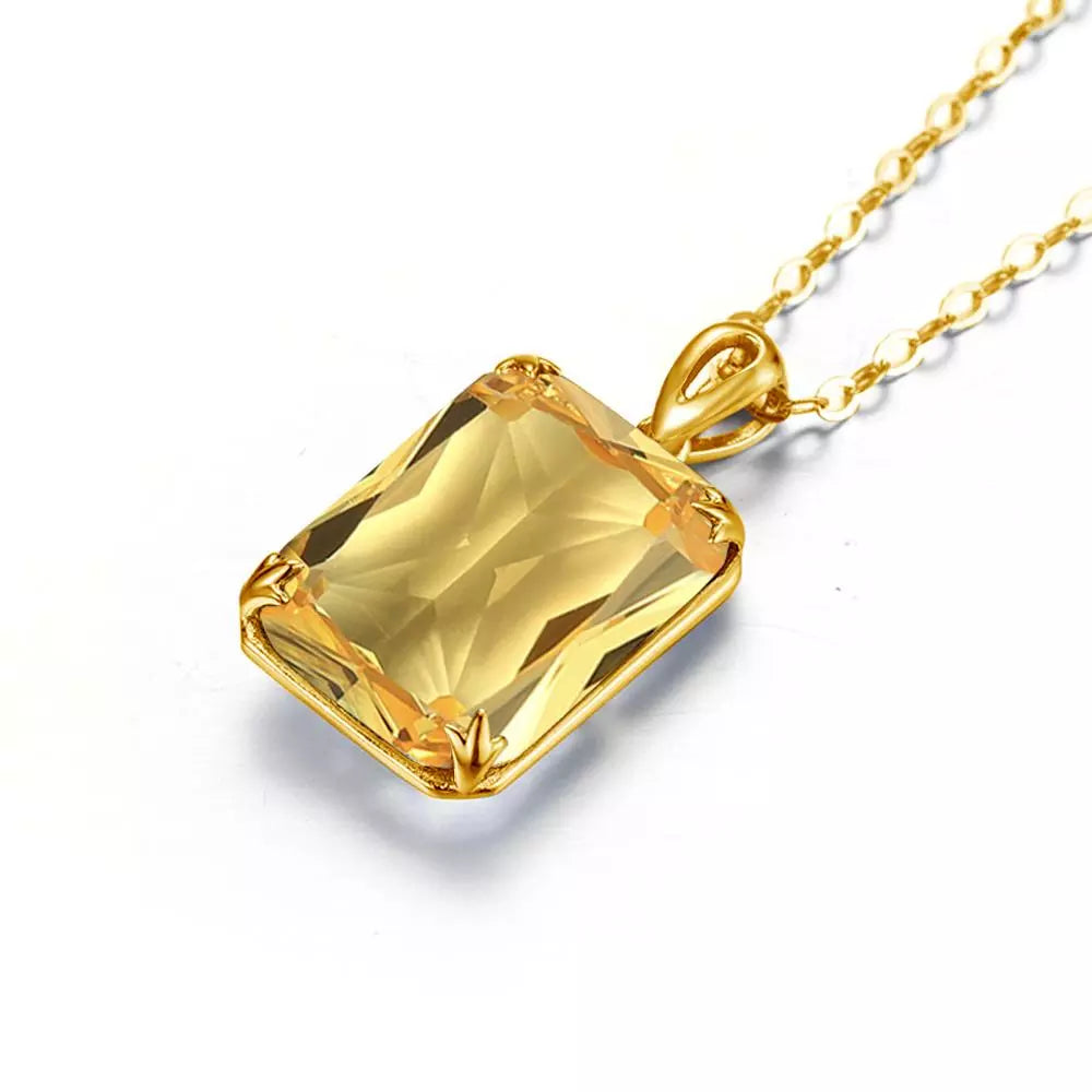 Crystal Gemstone Pendant Gold & Sterling Silver Necklace