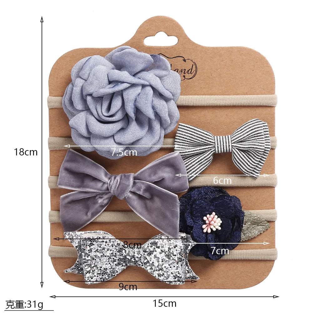 5Pcs/Set Flower Fabric Cloth Bow Print Baby Hairband