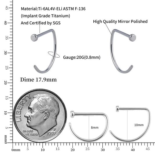 5 Stück 20G Titan Nasenring, offener D-förmiger Ring