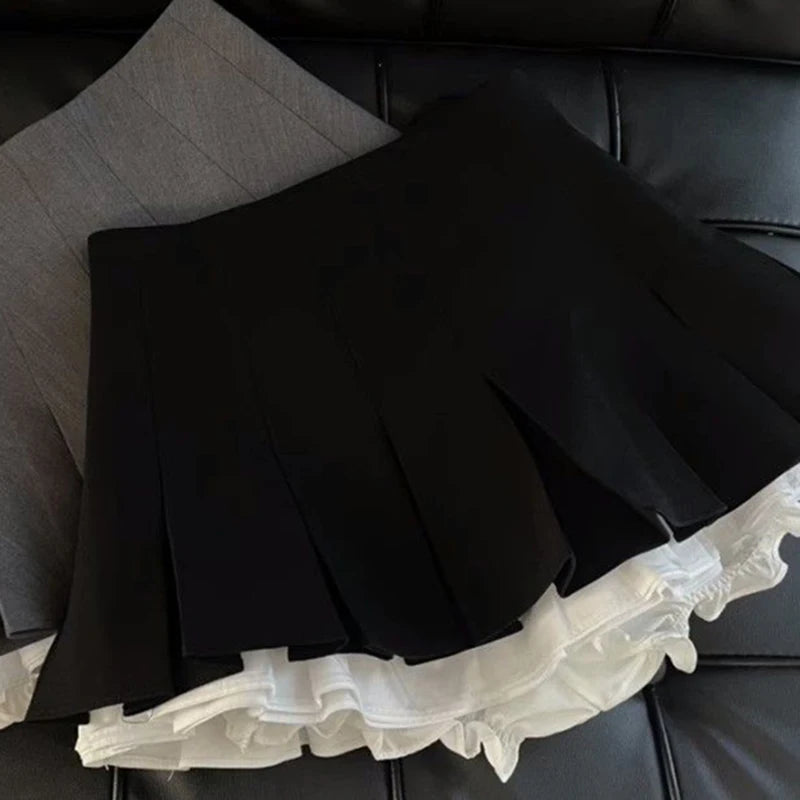 MEXZT Y2K Ruffles Black Mini Skirt