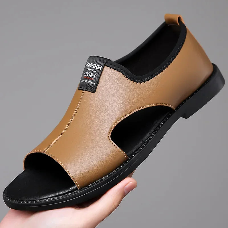 Men Outdoor Beach Flat Leather Sandals