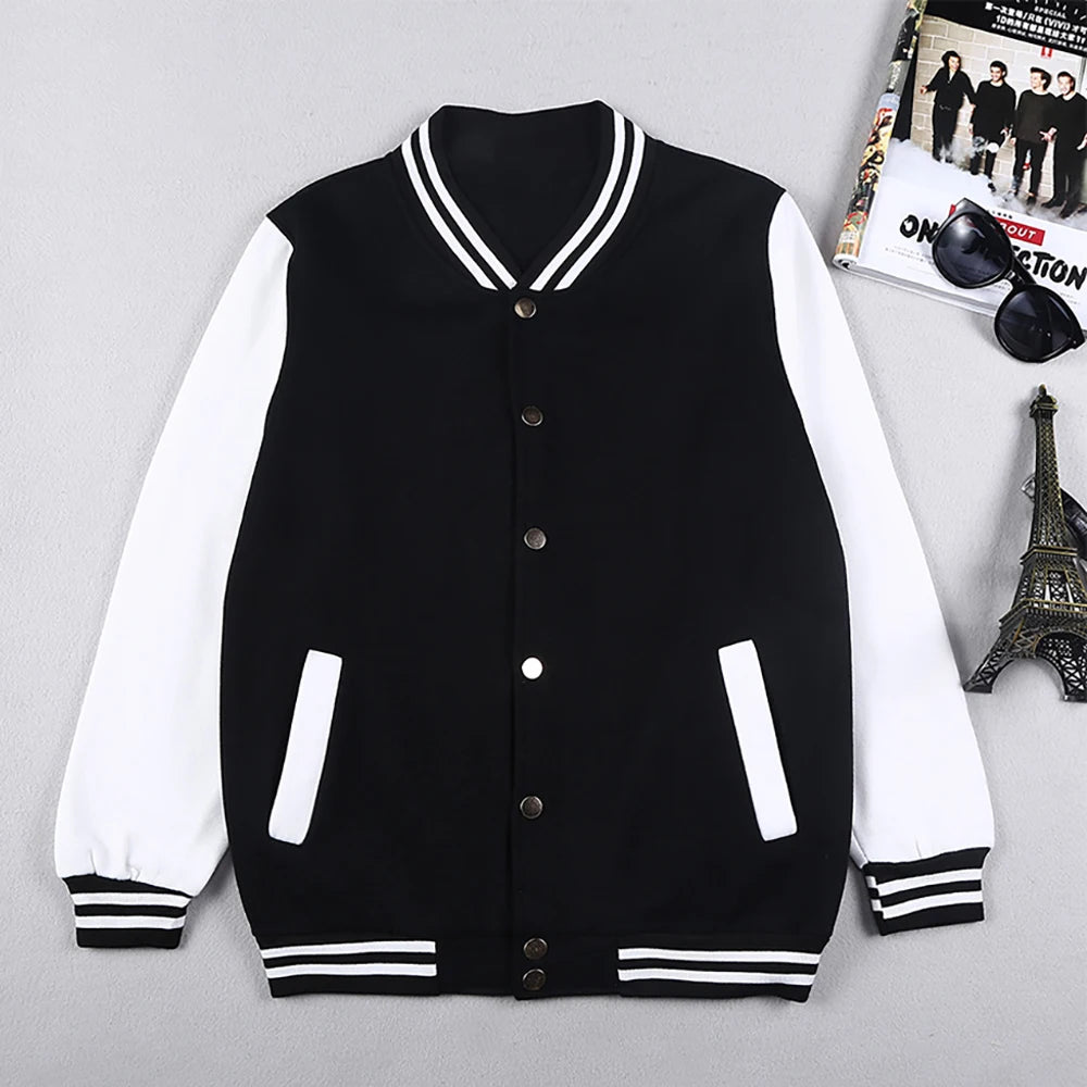 Men's Black & White Oversized Fleece Baseball Jacket