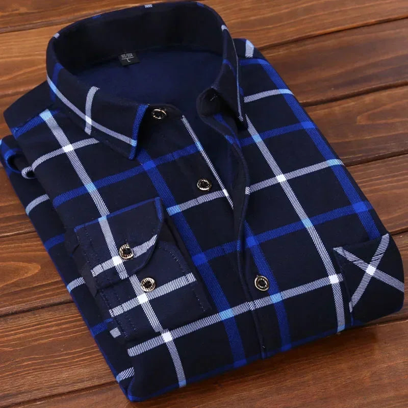 Men's Autumn Winter Casual Long Sleeve Plaid Shirt
