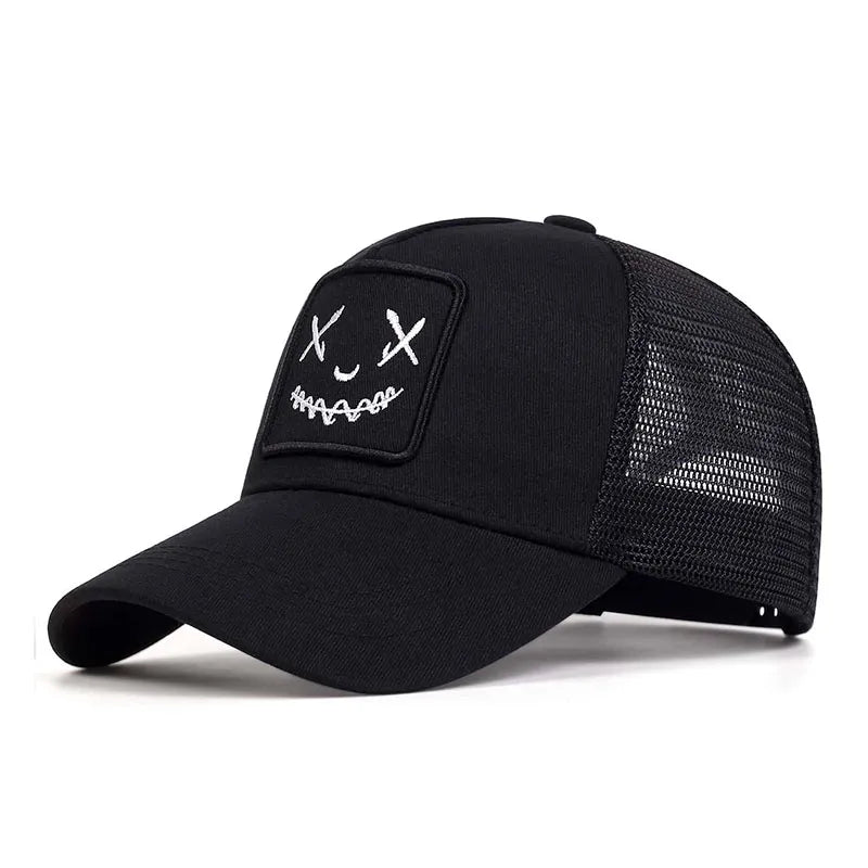 Smile Face Embroidered Mesh Hip Hop Cap