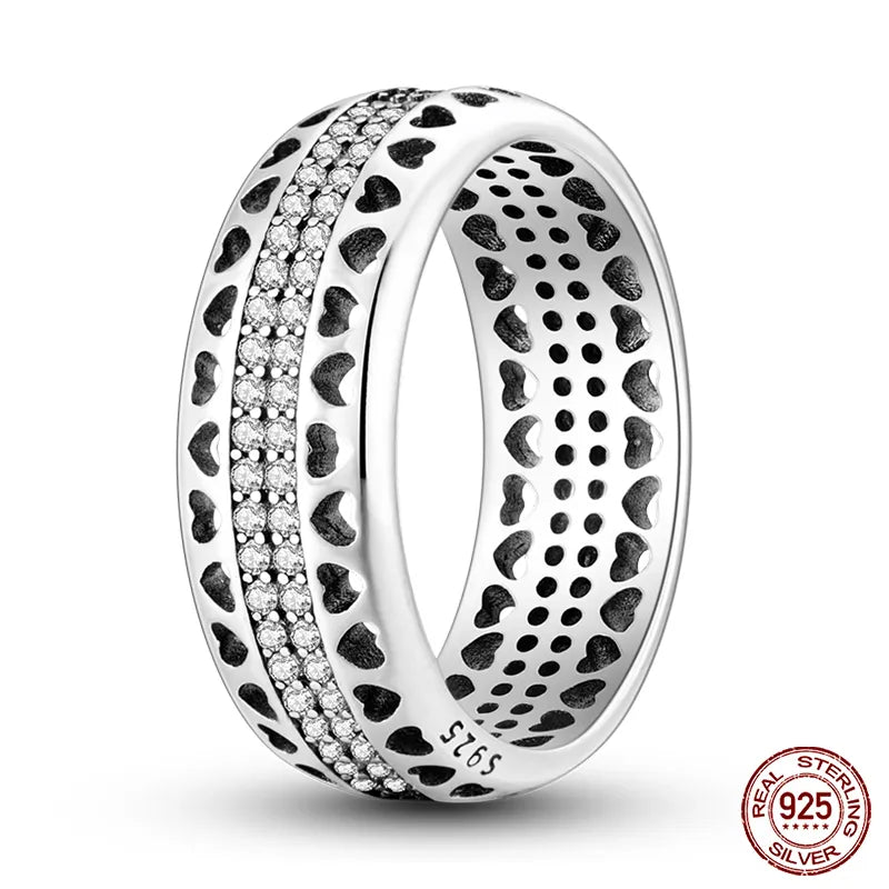 Pink Heart Crown Star Zircon 925 Silver Rings