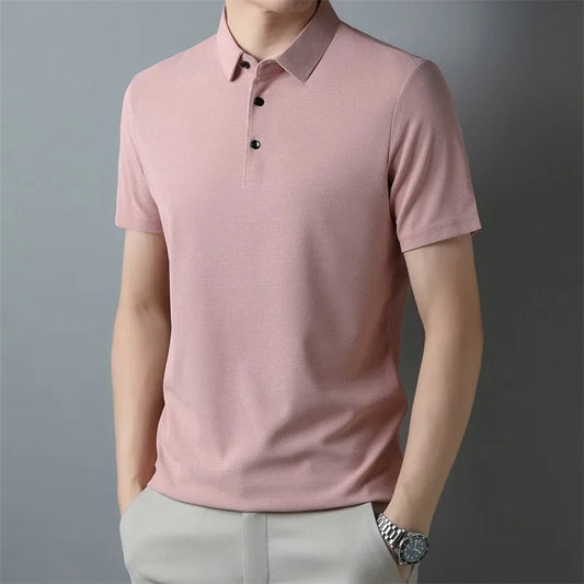 Men's Fashion Waffle Solid Short Sleeved Polo Shirt