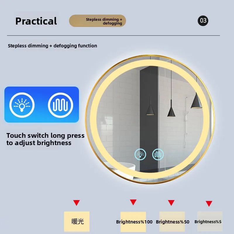 Round AlloyFrame Luminous Anti Fog Bathroom Mirror