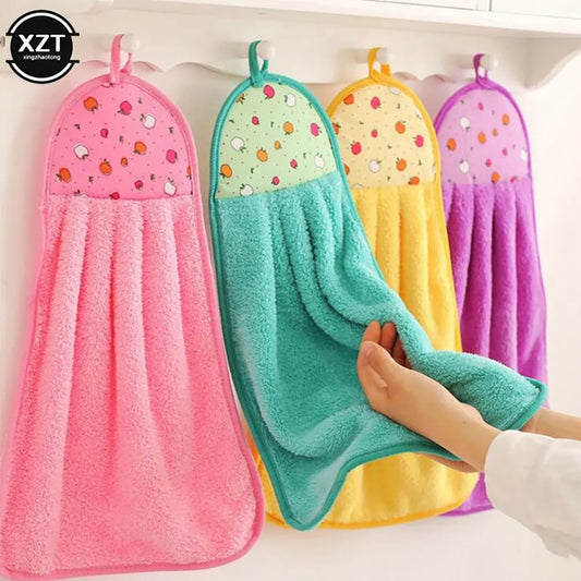 Soft Coral Velvet Hanging Hand Towel Set