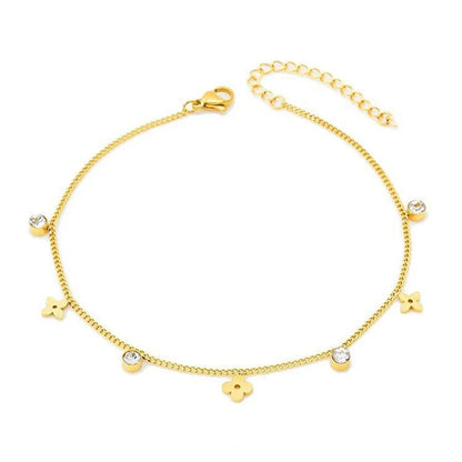 Waterproof Gold Plated Flower Zircon Chain Anklet