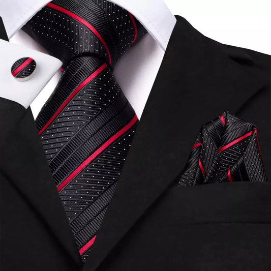 Fashionable Striped Silk Wedding Tie Set