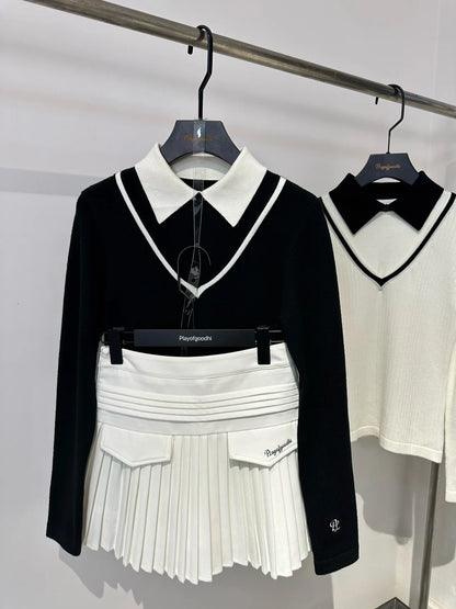 Korean Style Slim Long-Sleeve Golf Shirt for Women