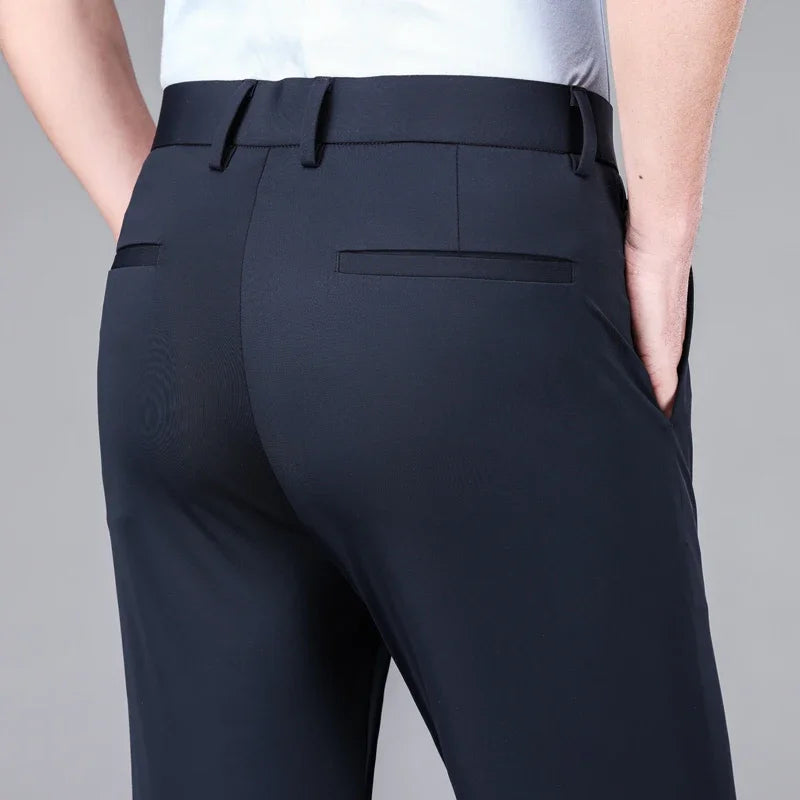 Men's Ice Silk High Waist Slim Fit Suit Pants