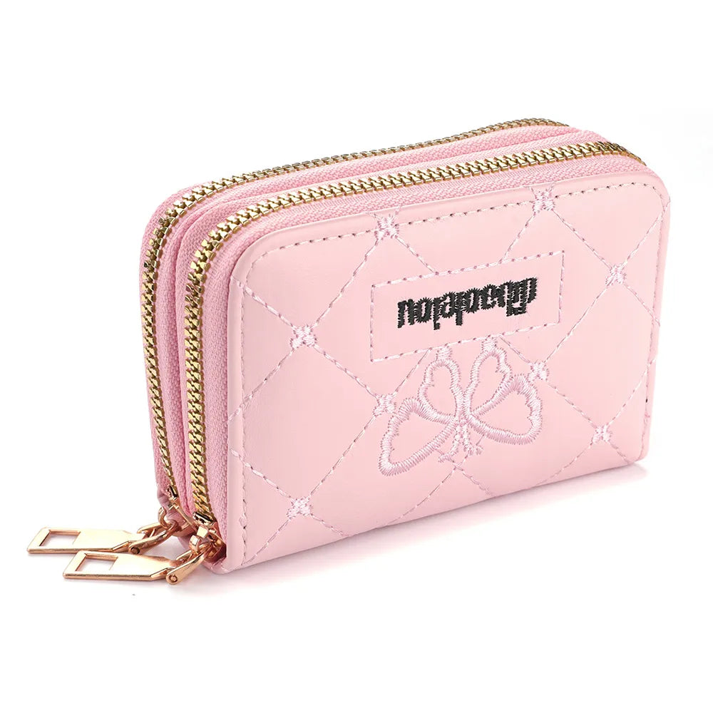 PU Leather Card Holder Wallet – Double Zipper Credit Card & ID Holder Coin Pocket