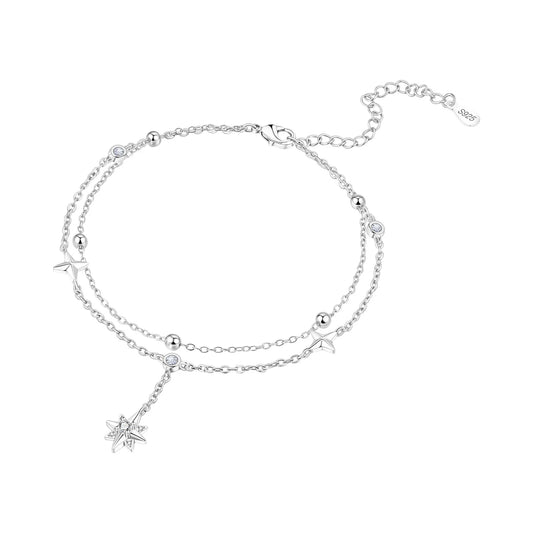 Women's Sterling Silver Stone TasselTassel Anklets